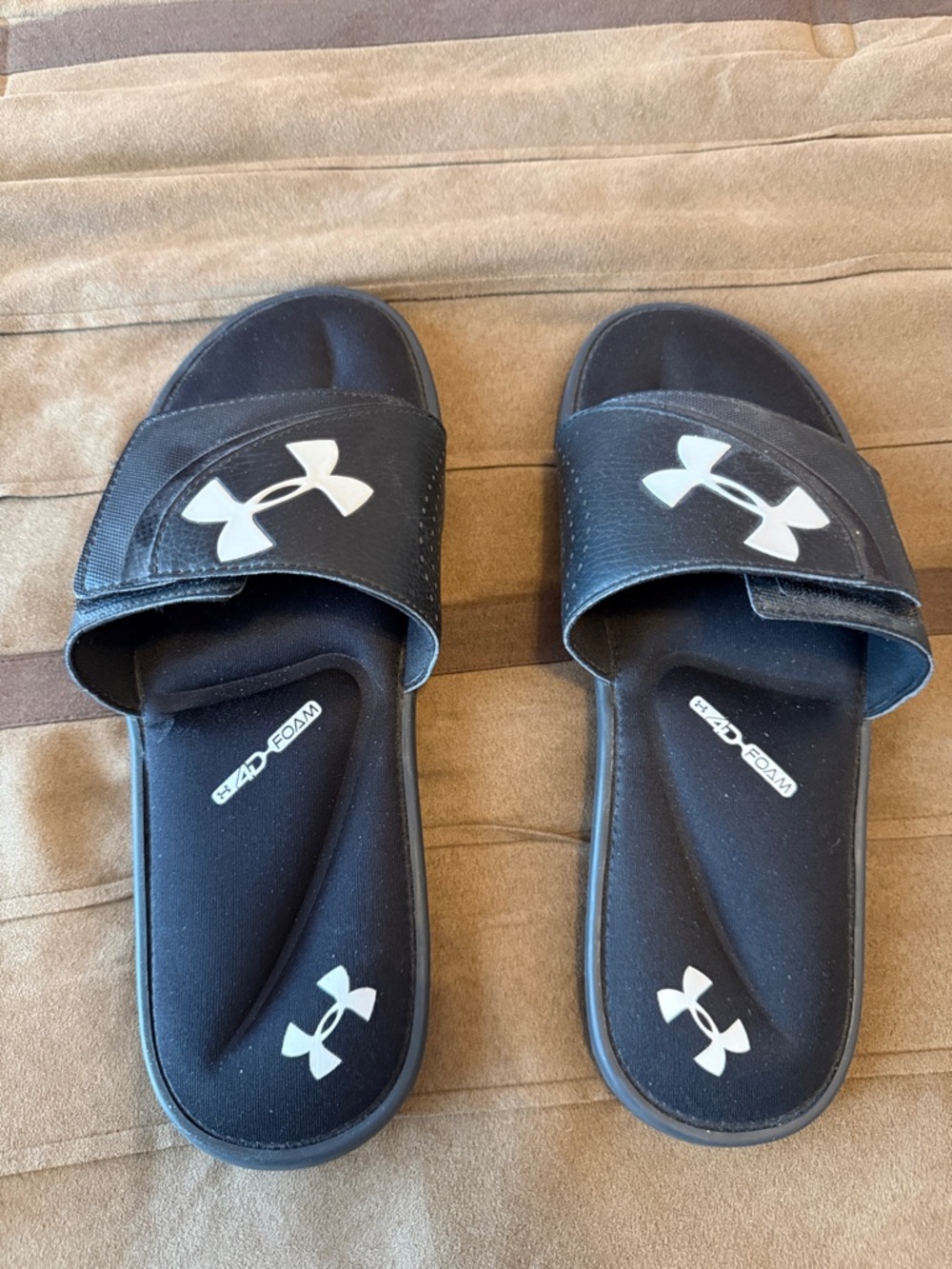 Under Armour Black Slides with White Logo Strap